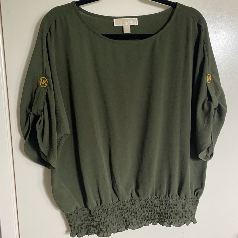 Michael Kors Forest Green Blouse Top Gold Size Large